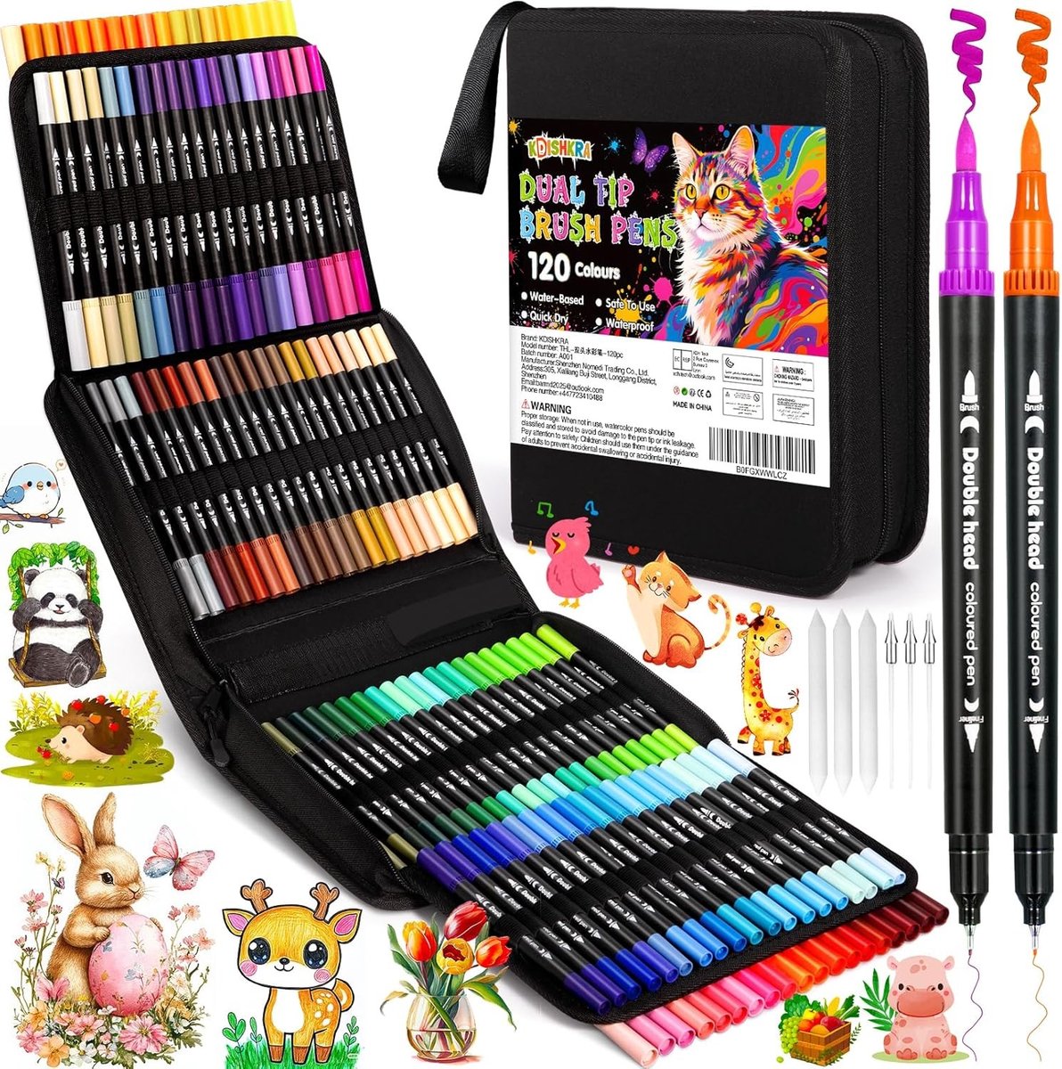Kleurstiften met Dubbele Punt - Multicolor - 120 Stuks - Viltstiften met Aquarel Inkt - Voor Kinderen en Volwassenen