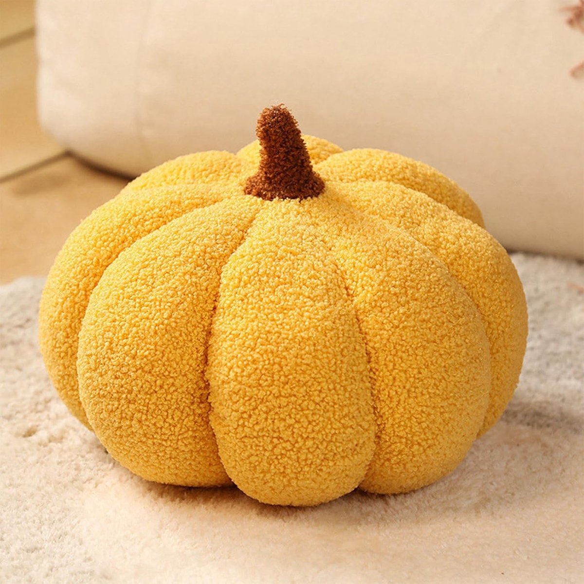 Halloween Pompoenkussen - Geel - 30 cm - Decoratief Kussen voor Feestdagen en Dagelijks Gebruik