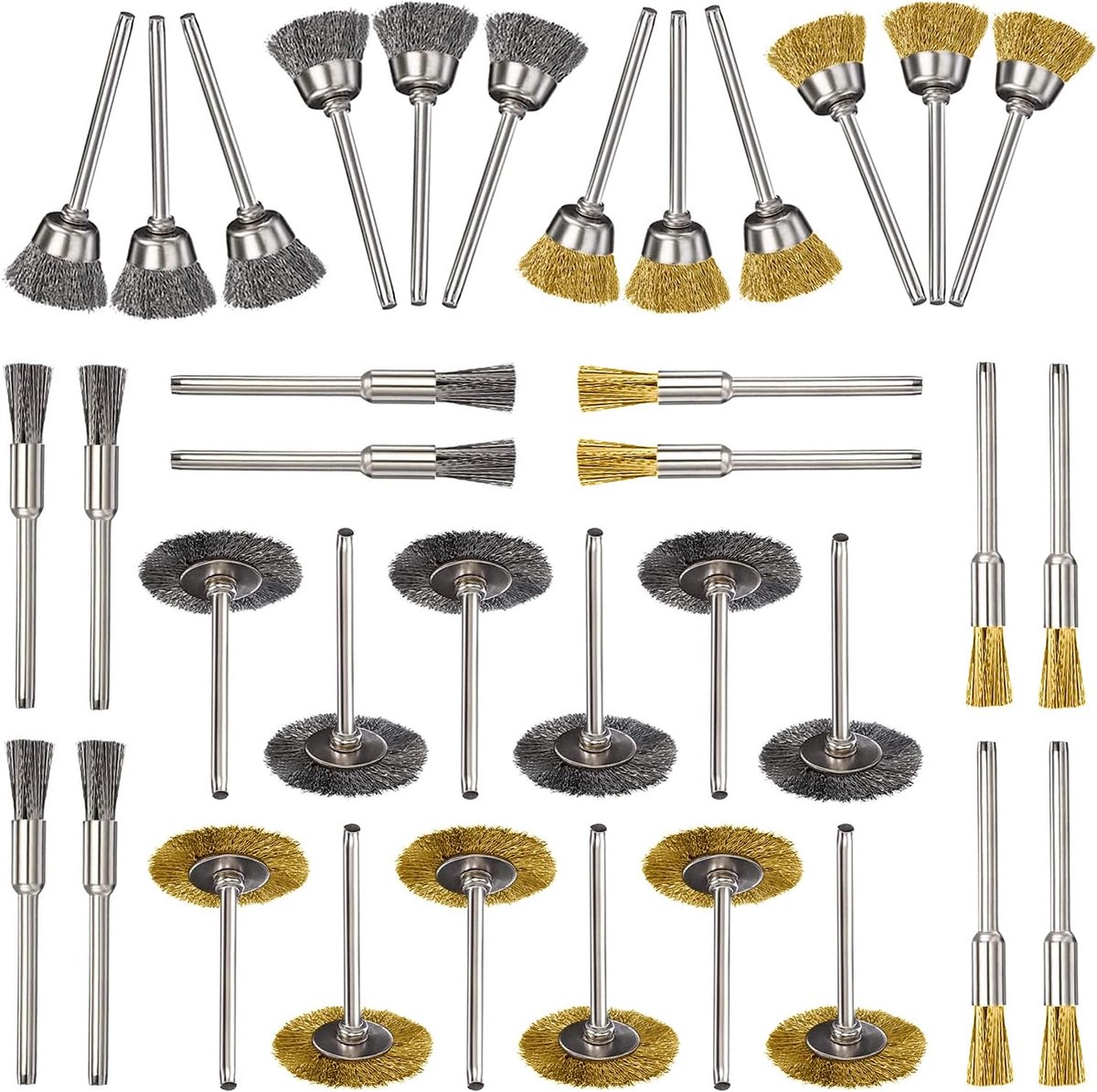 GIAK Brass Brush, Polishing Kit, 36 Metal Brushes, Stainless Steel, Metal, Rotary Brushes for Drill, Grinding Machine - ShopVlot