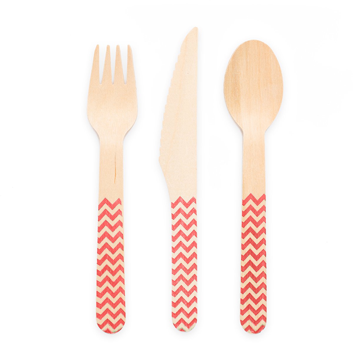18x Houten Bestek FSC - Rood - Feestartikelen
