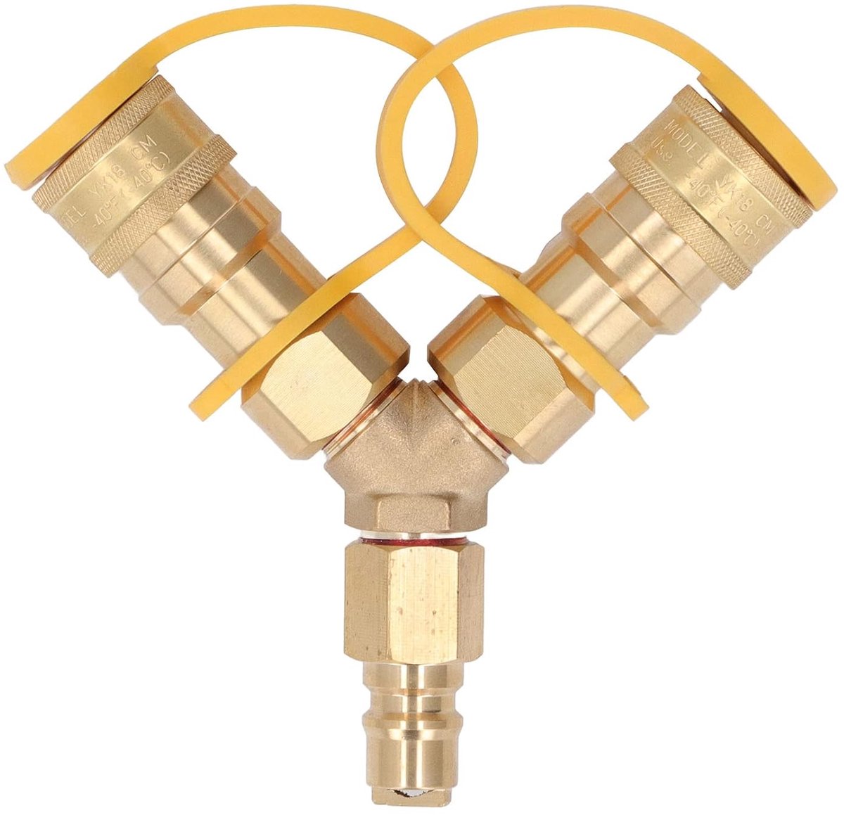3/8 Inch NPT Gas Y Splitter with Quick Coupler, Brass Rubber Connector, Safe Performance for Multiple Devices, Easy - ShopVlot