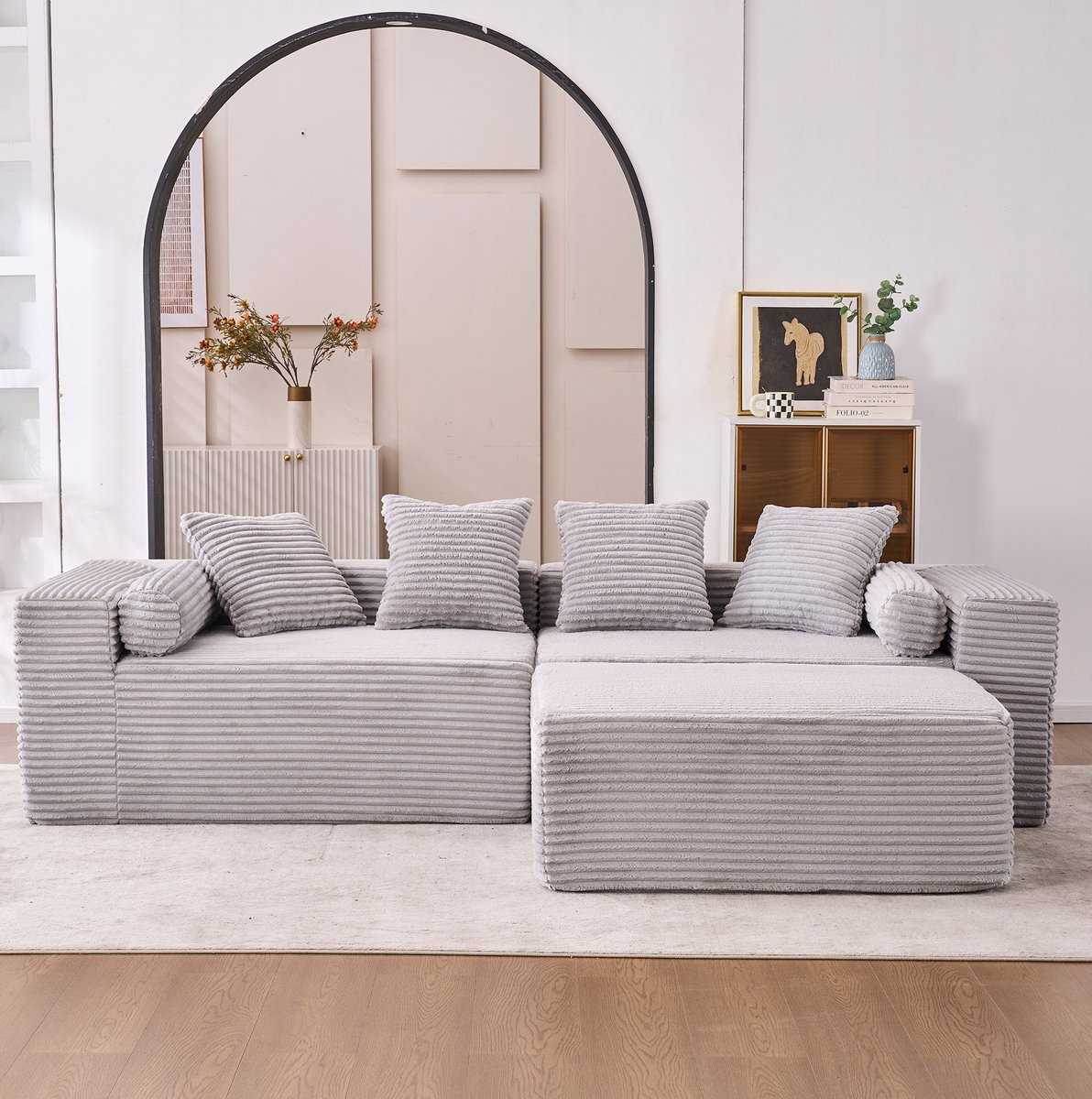 MODENUIT Hoekbank 266 cm - Modulaire L-Opstelling Met Chaise Longue - Voor Woonkamer - Chenille - Grijs