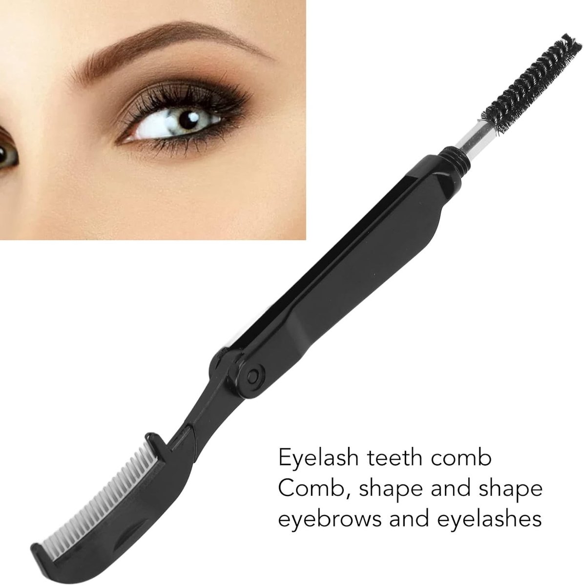 2-in-1 Wimper- en Tandkam van RVS met Dubbele Kop, Vouwbare Kam en Wenkbrauwborstel voor Make-up en Verzorging