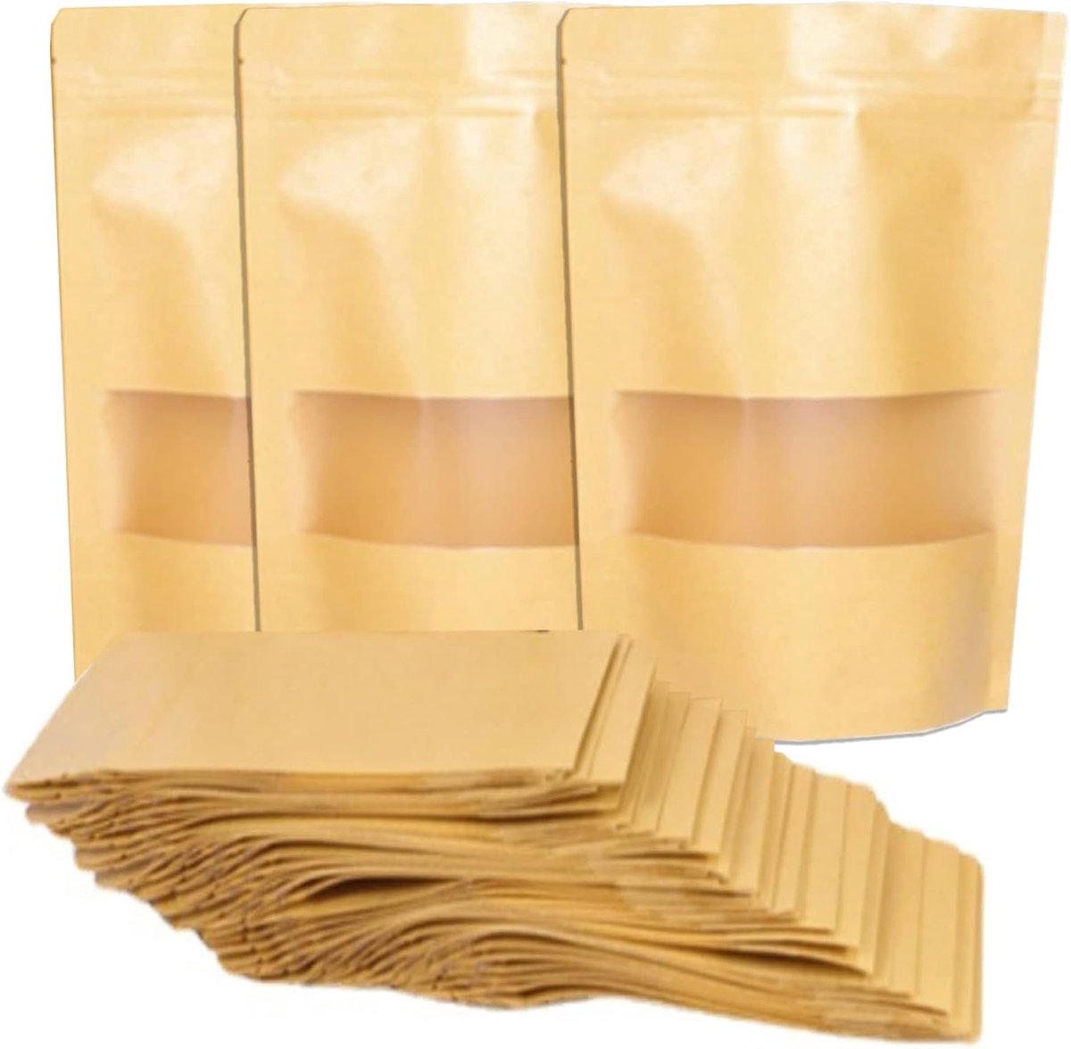 Kraft Papieren Zakjes - Herbruikbare Zipper Bags voor Noten, Koffiebonen, Theebladeren en Kruiden - 100 Stuks