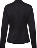 Achterkant van een zwarte dames blazer met gevormde naden.