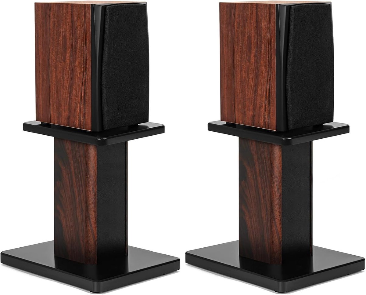 12" Houten Speaker Standaards - Stevige HiFi Speaker Standaards voor Thuisbioscoop en Studio - Universele Desktop Speaker Stand met Vulling voor Verbeterde Geluidskwaliteit