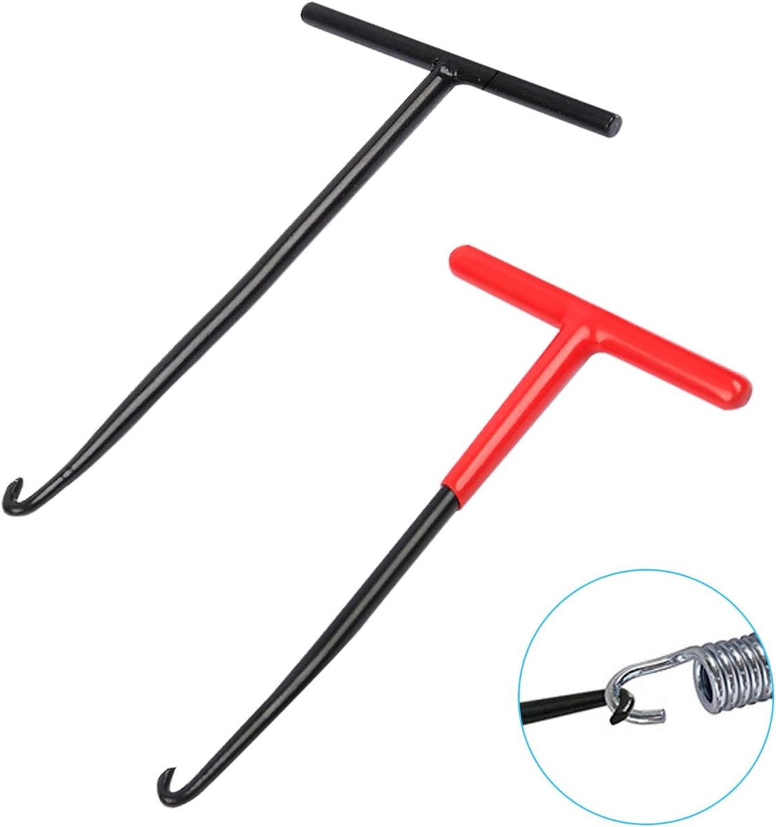 Set van 2 uitlaatveer haken, staal, T-handvat, voor motoren en fietsen, ideaal voor remveren en trampolines