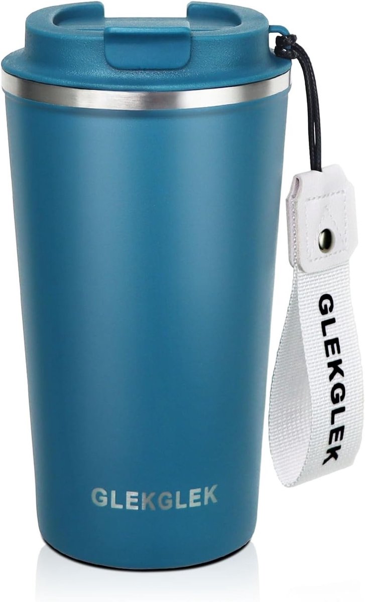 Duurzame geïsoleerde koffiemok 500ml met deksel en draagriem, ideaal voor onderweg en outdoor gebruik
