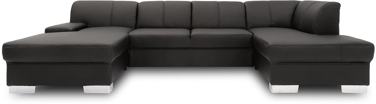 Leren sofa U-vorm 150 x 304 x 150 cm - zwart kunstleer - gestoffeerde set - perfect voor gezellige avonden - ShopVlot