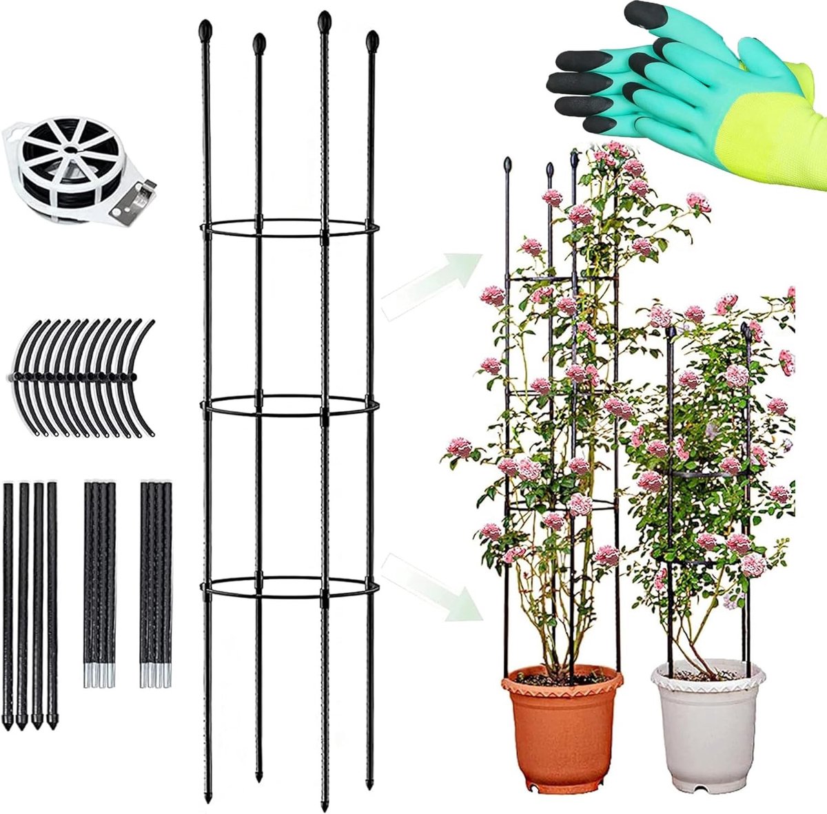 Plantsteun Obelisk voor Klimplanten, Ondersteuning voor Tuinplanten, BPA-vrij, Ideaal voor Rozen en Bloemen, 146 cm Hoog