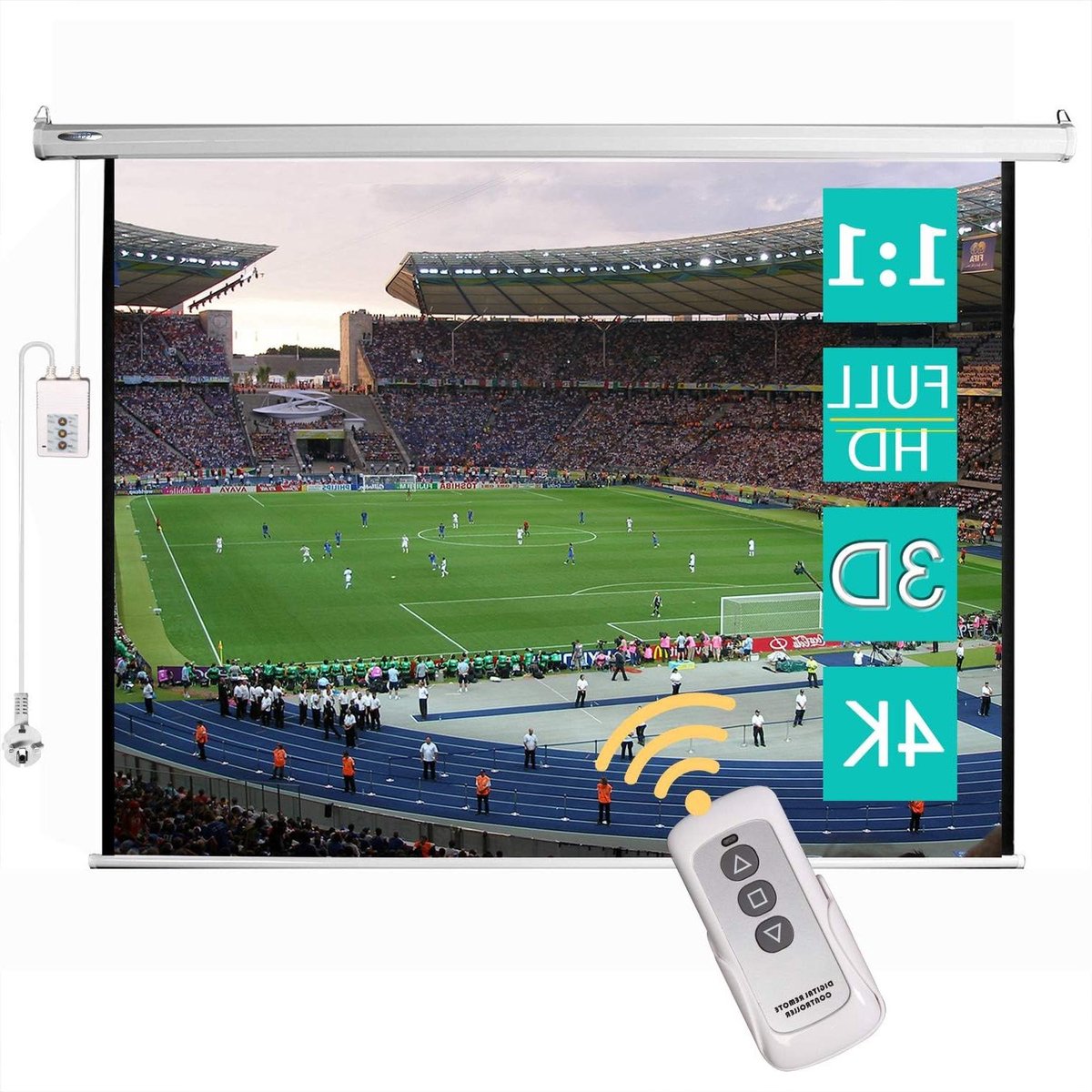 Elektrisch Projectiescherm - Projectiescherm met afstandsbediening - Thuisbioscoop creëren - Zelfnivellerend frame - 85 of 95 inch - Wit