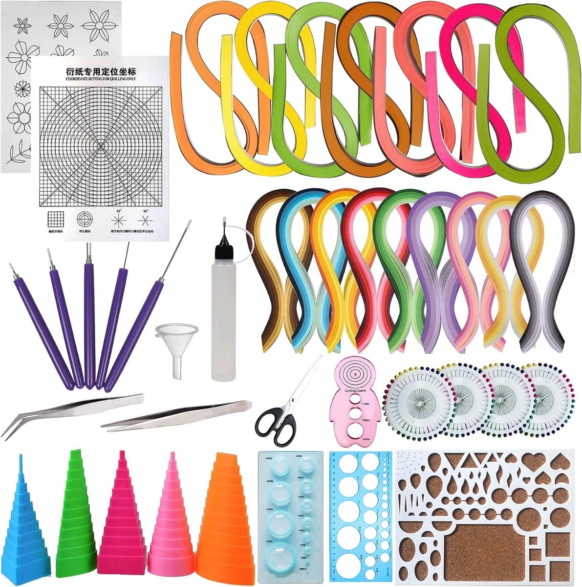 33-delige set papier quilling strips met 17 quilling tools, 16 kleuren en 1600 strips voor papierkunst en decoratie