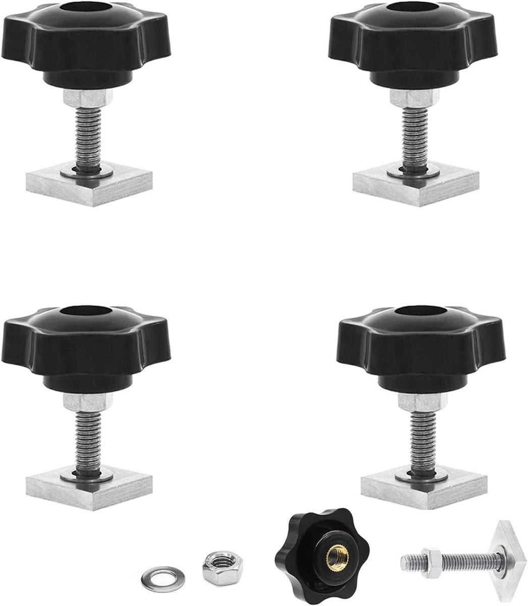 4 Sets T-Groove Adapters M6 x 35 mm voor Dakkoffers, Fietsendragers en T-Groove Bevestigingen met Moeren en Ringen