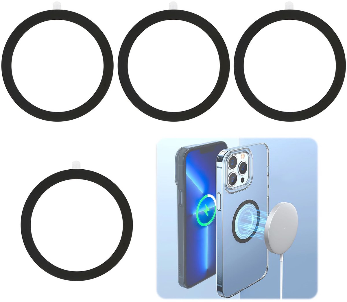 Magneetringstickers voor mobiele telefoons - 4 stuks - magnetisch metalen ringen - perfect voor draadloos opladen - ShopVlot