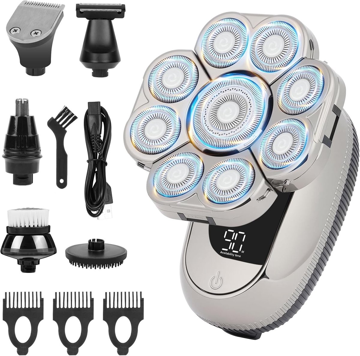 6-in-1 Elektrische Scheerapparaat voor Mannen - Oplaadbare IPX6 Waterdichte Scheermes met LED Display en Afneembare Kop voor Flexibel Scheren
