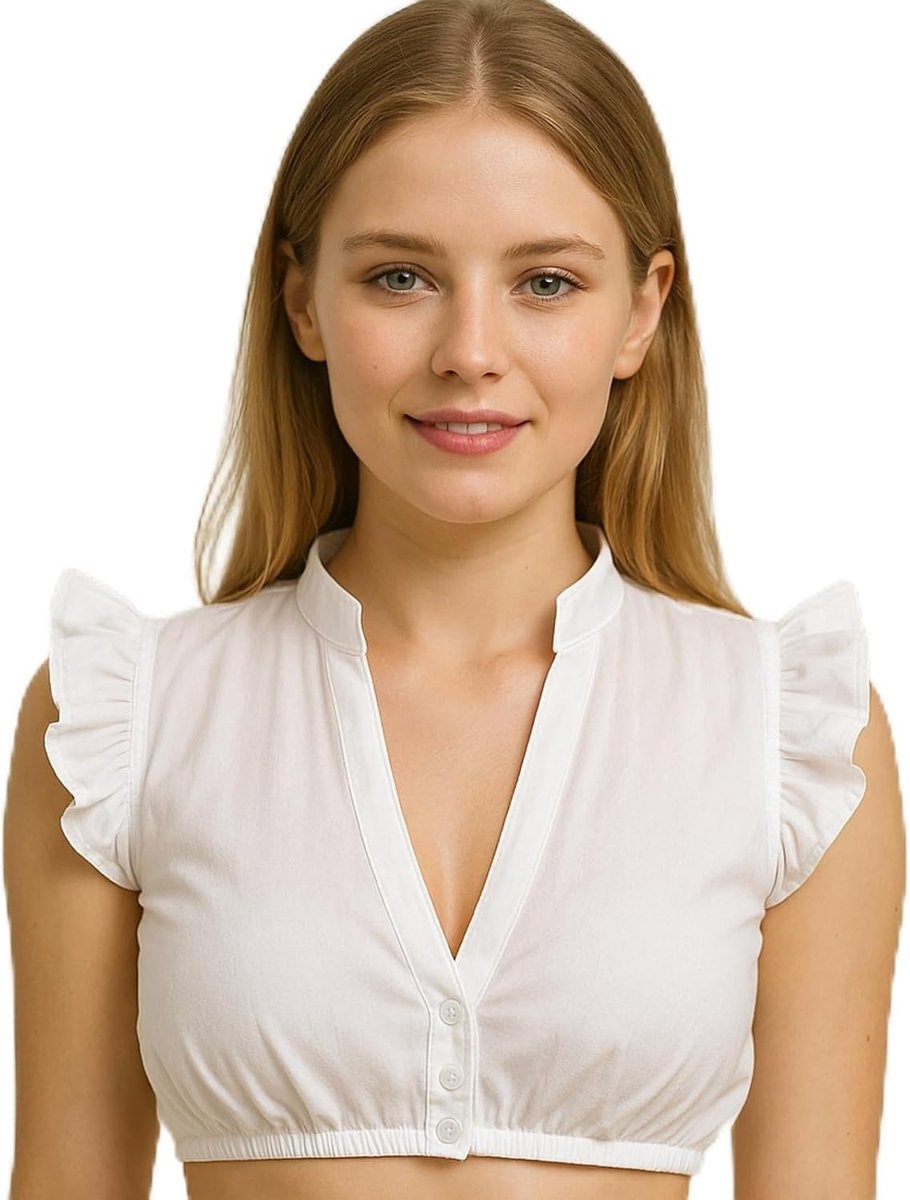Traditionele Dirndl Blouse voor Dames met Vleugels en Staande Kraag voor Oktoberfest en Beierse Kostuums
