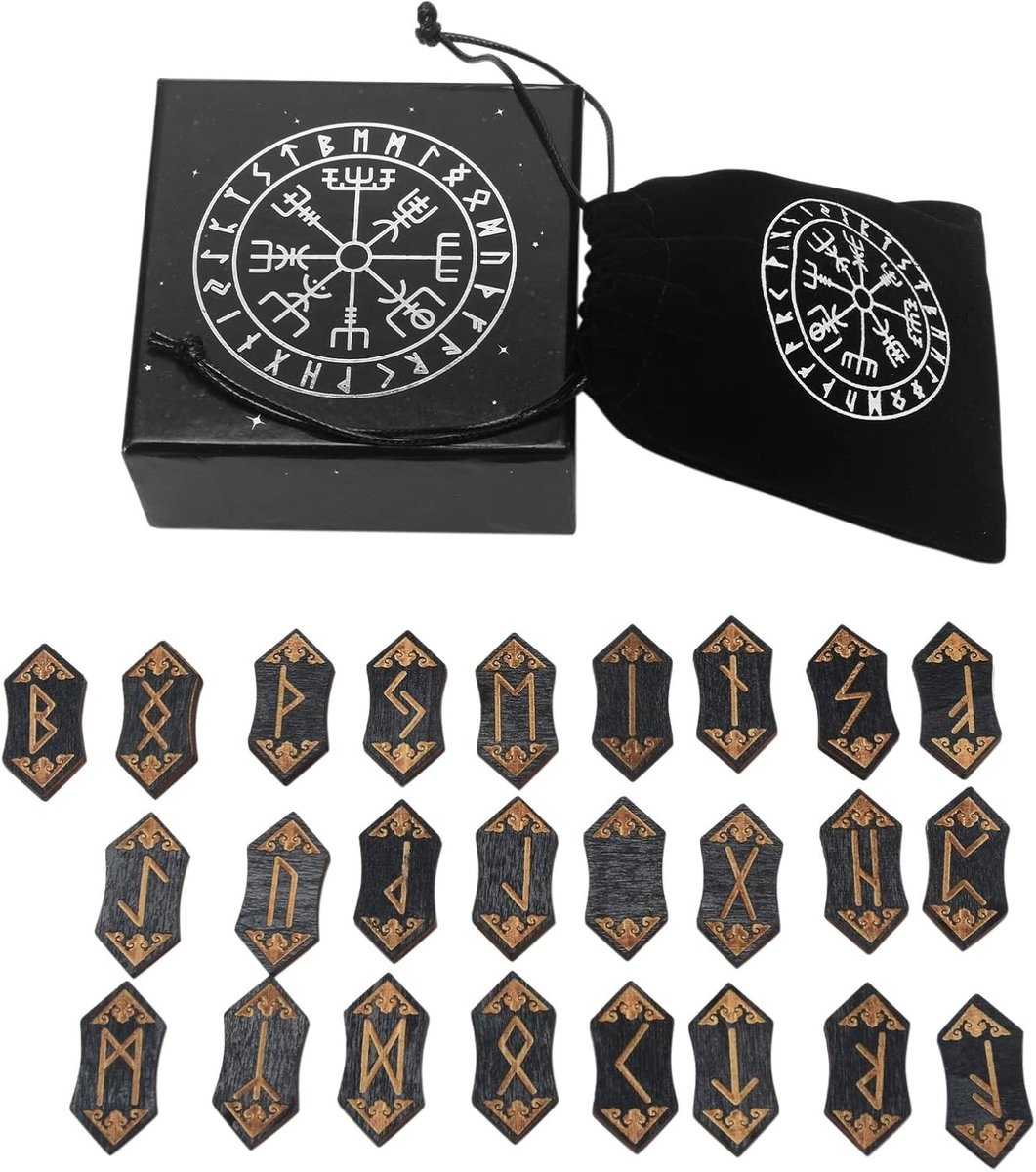 Set van Houten Tarotkaarten en Nordic Runes voor Meditatie en Waarzeggerij met Opbergzak voor Beginners