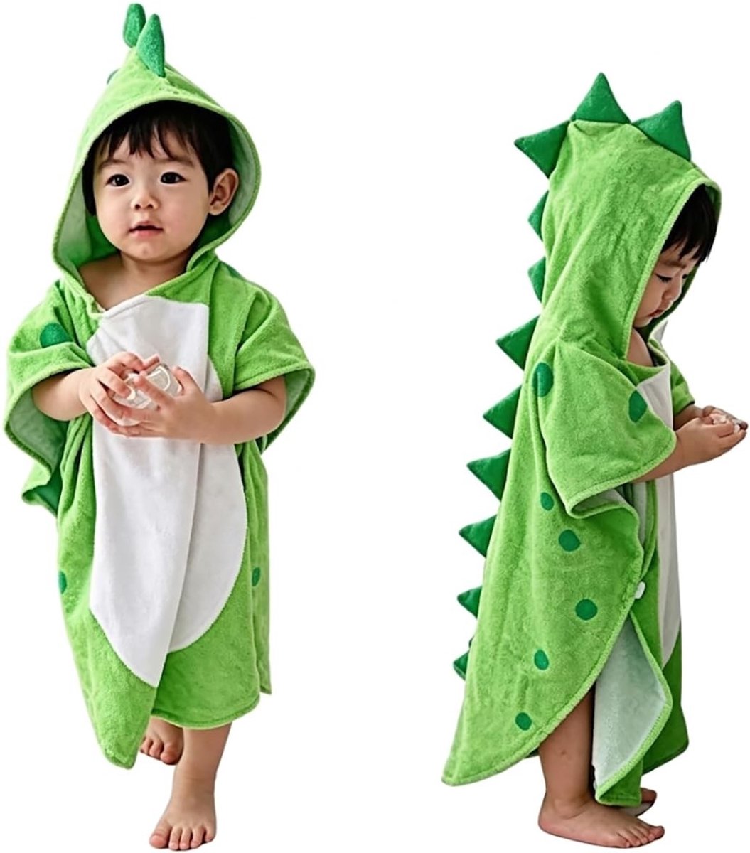 Hooded Badcape voor Kinderen met Dinosauruspatroon - Ideaal voor Zwemmen en Strandactiviteiten