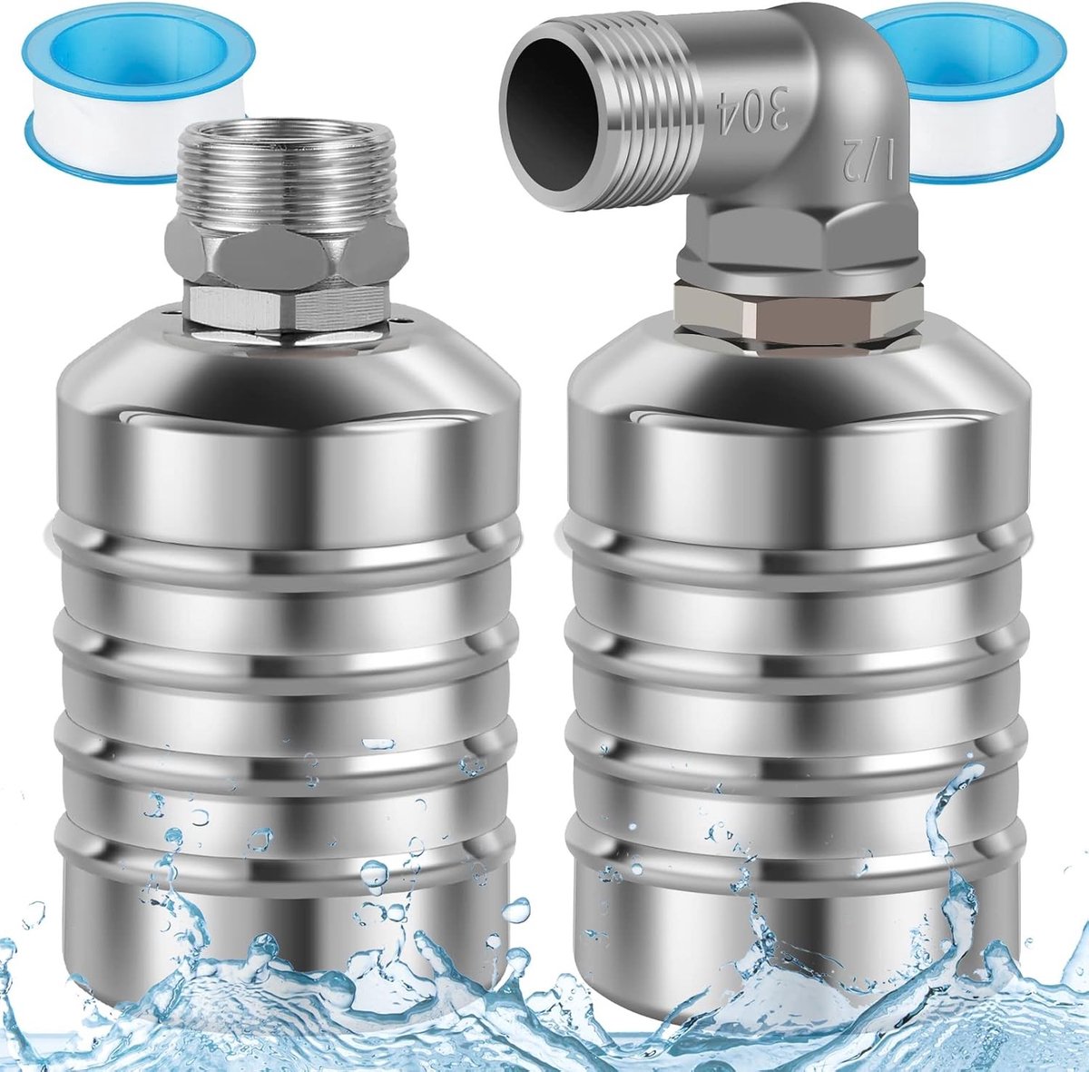 Automatische drijvende ventiel 1/2 inch voor waterniveau controle, roestvrij staal, veilig en duurzaam voor watertorens, watertanks en zwembaden - 2 stuks