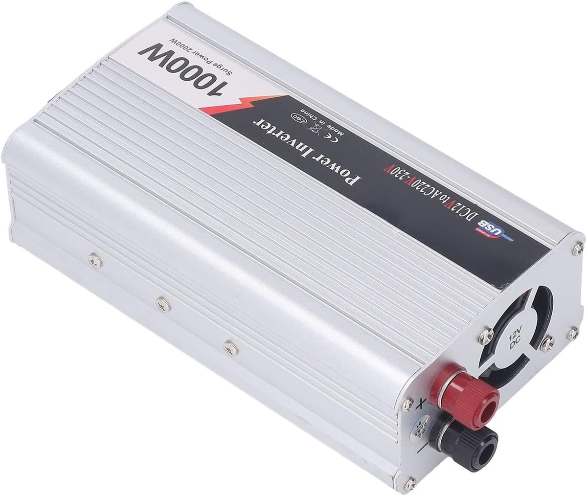Krachtige 12V naar 220V-230V omvormer, 1000W continu vermogen, 2000W piek, zuivere sinusgolf met USB 5V uitgang, lichtgewicht aluminiumlegering