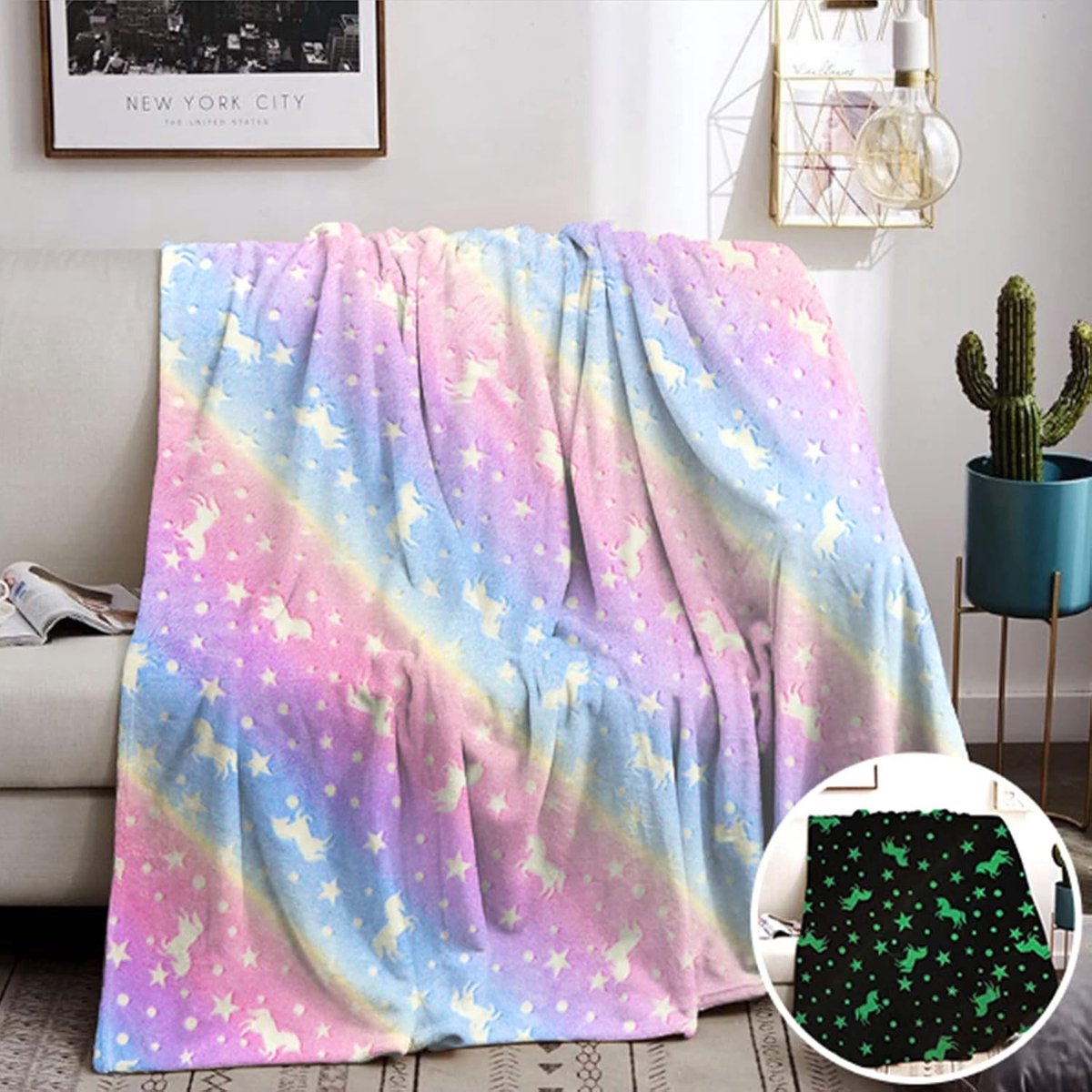 Zachte en Warme Eenhoorn Dekentje voor Kinderen, Lichtgevende Slaapdeken, Perfect Cadeau voor Meisjes, 130 x 150 cm