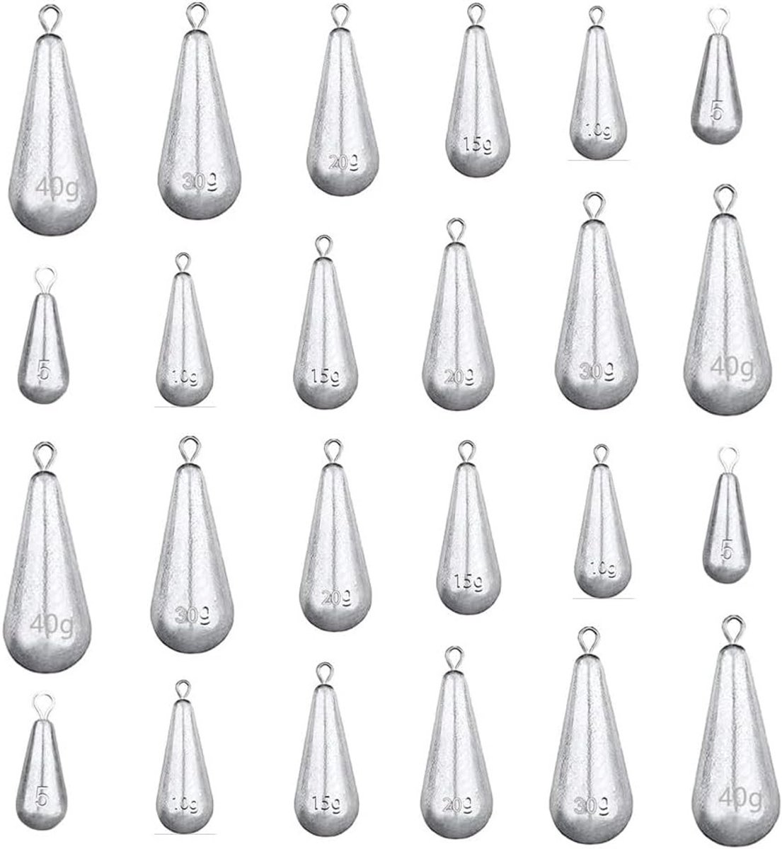 Visgewichten Set van 30 Stuks, Lood Vissen, Druppelvorm voor Zee- en Zoetwatervissen, Perfect voor Hengelsport en Outdoor Activiteiten