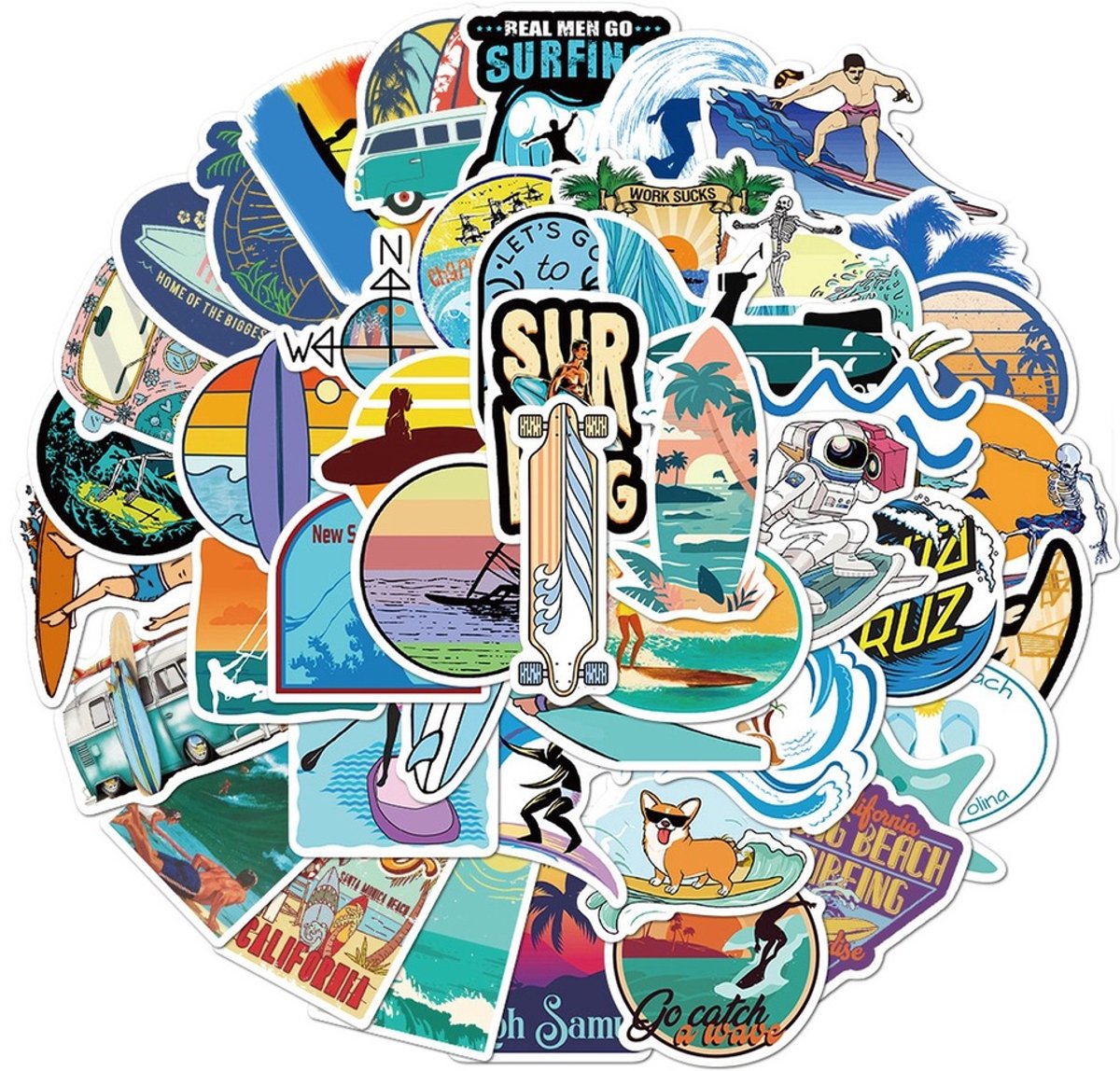 50 Surf Stickers – Sport, Surfen, Zee & Golven