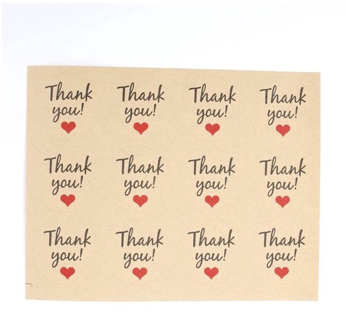 120 Thank You Stickers – Rond met Rood Hartje – 3,5 cm