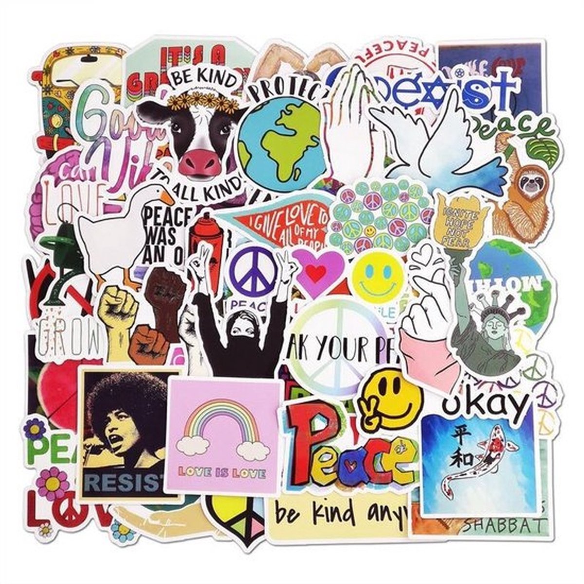 50 Hippie & Protest Stickers – Love, Peace & Vrijheid