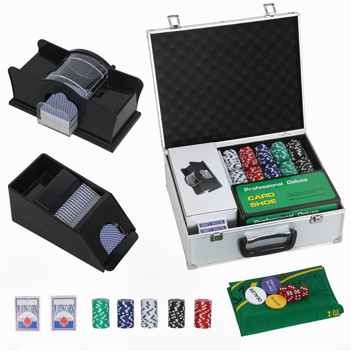 Sportnow Poker Chips Set-Aluminium, Kunststof-36L x 30B x 15H cm-Zilver
