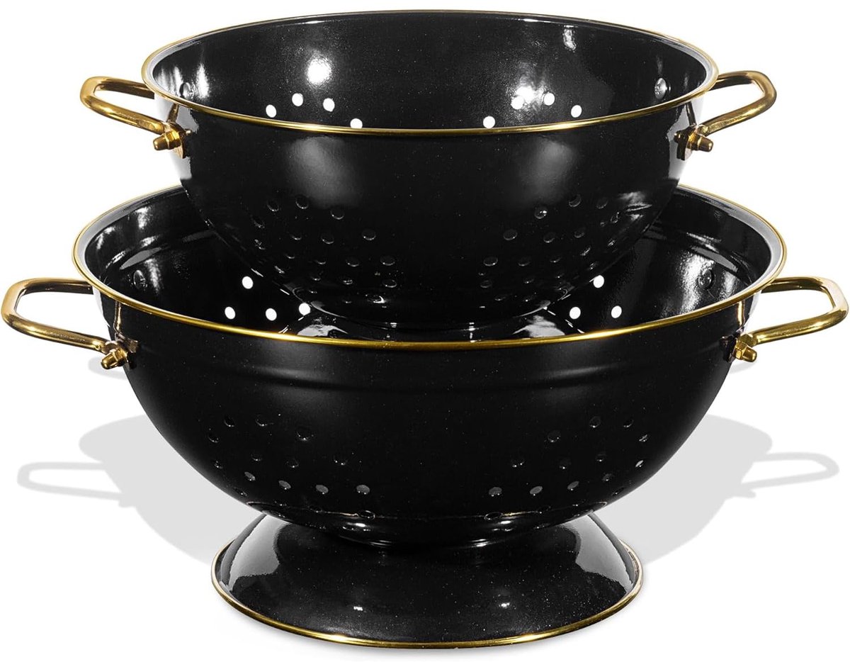 Vergiet set 3,5 & 5 liter - metalen - met handvat en basis - ideaal voor het aftappen van pasta - ShopVlot