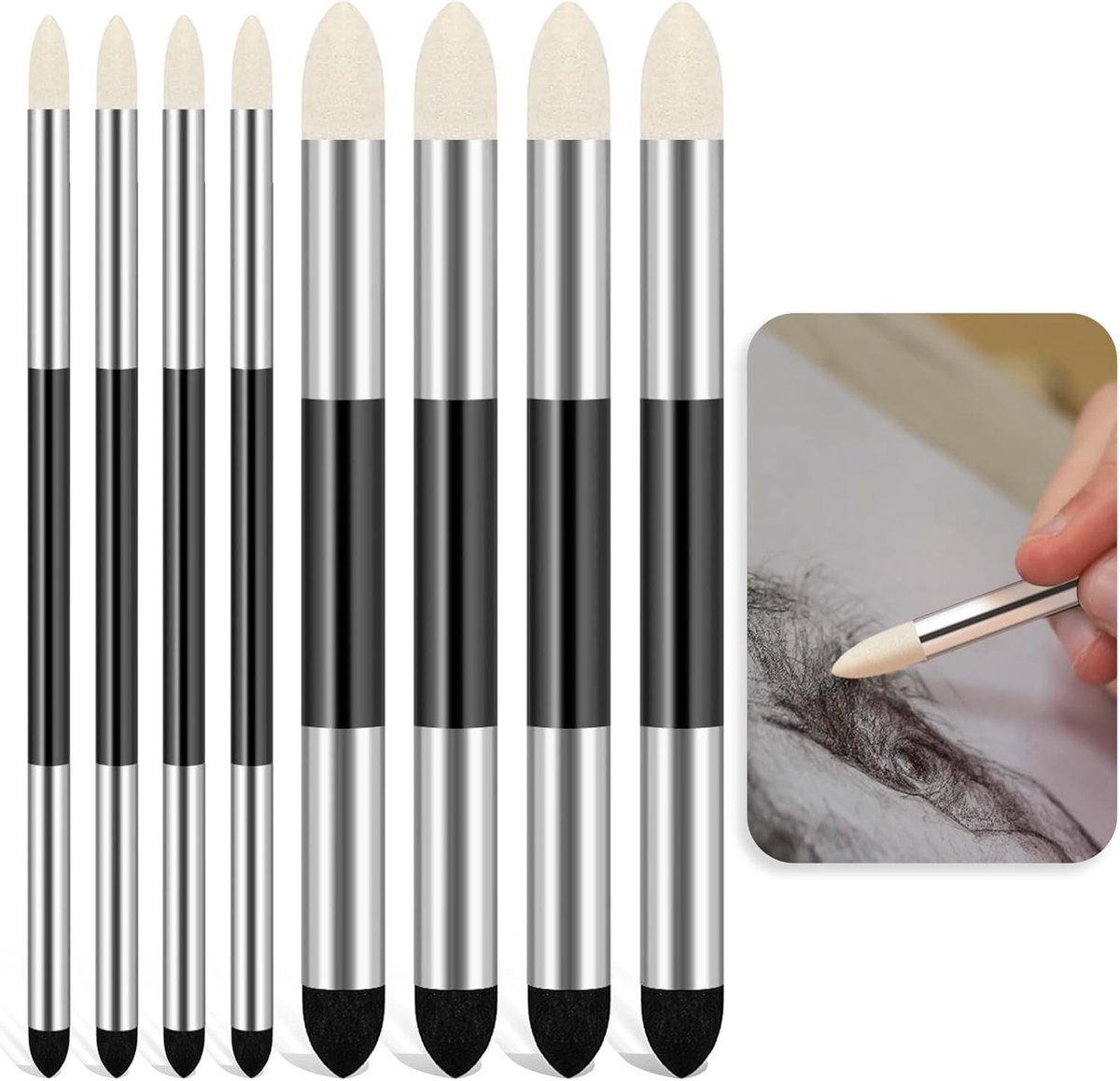 8 Stuks Paper Erasers en Blending Sponzen voor Pastelkrijt, Herbruikbare Teken- en Schetsborstels voor Professionele Kunstenaars