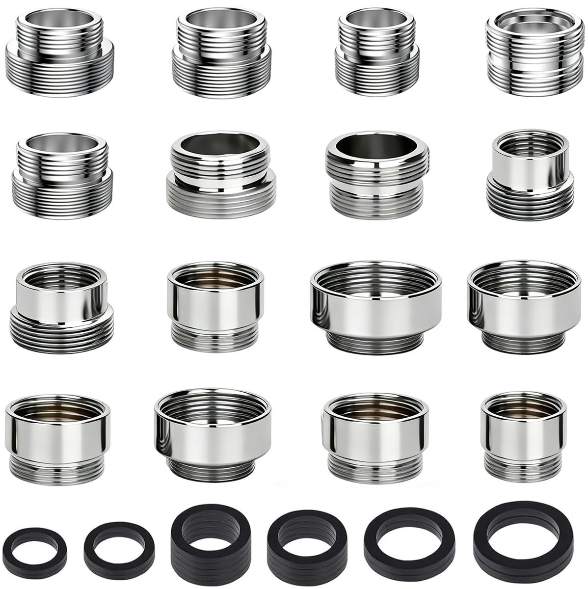 Kraanadapterset 16-delig M22/M24/M26/M28 & 3/4 inch - universele wateraansluiting - afdichtingen inbegrepen - ShopVlot