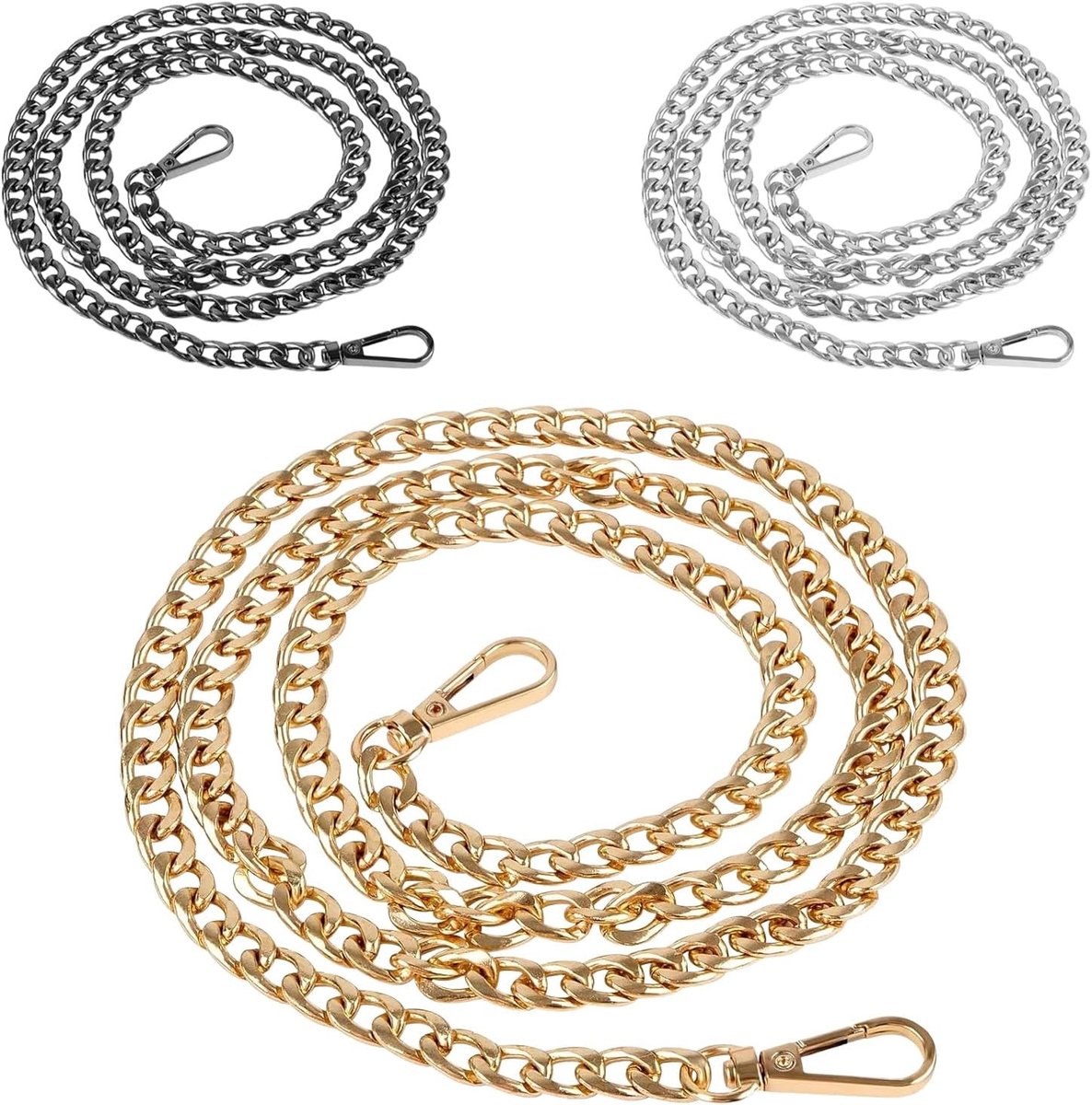 Gouden Metalen Schouderbanden Set van 3, 120 cm Lange Ketting voor Handtassen, Vervangingsketting, DIY Tasaccessoire, Draagriem voor Tassen