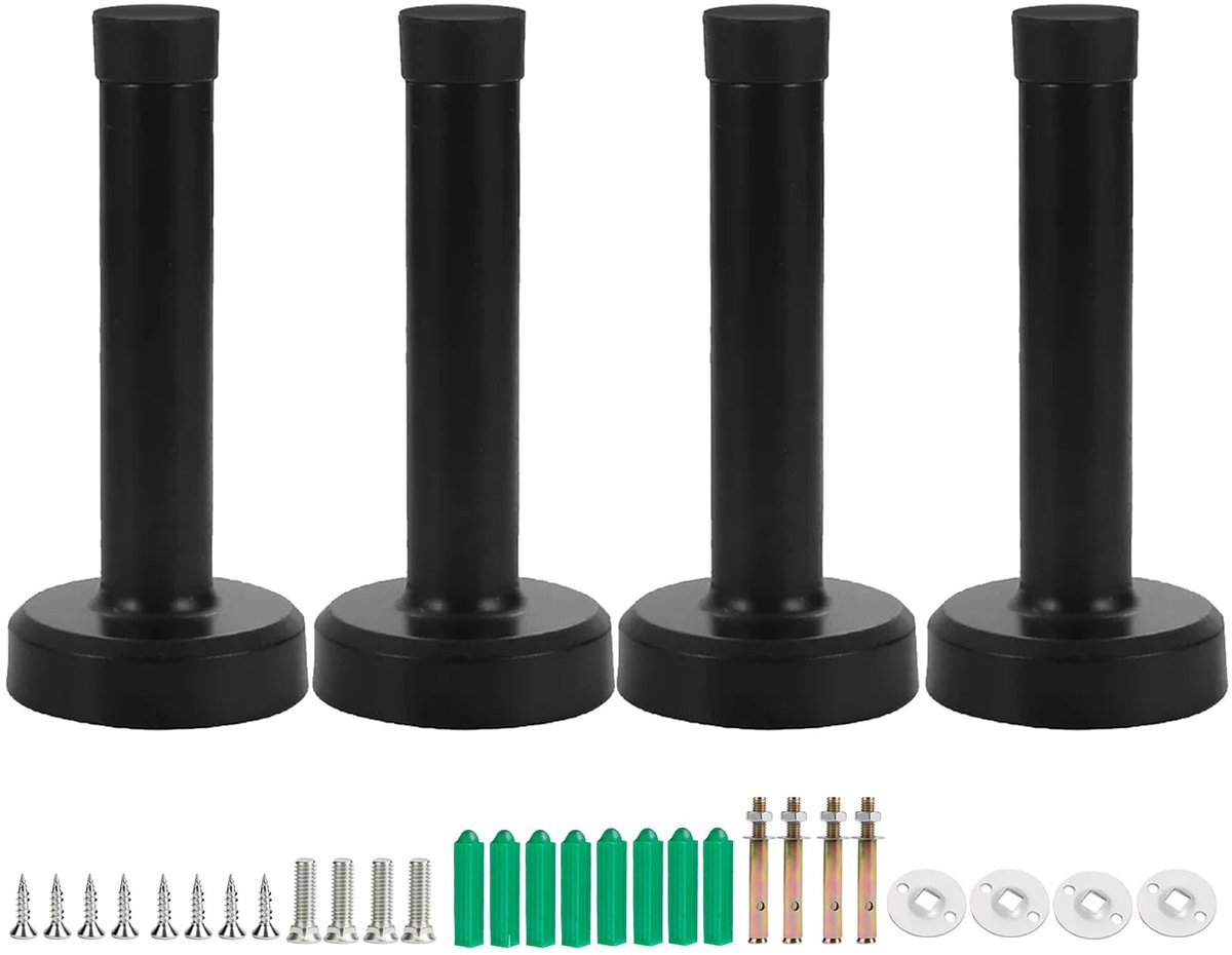 Deurstopper heavy duty - 4 stuks matzwarte wandmontage - duurzame roestvrijstalen uitvoering - ShopVlot