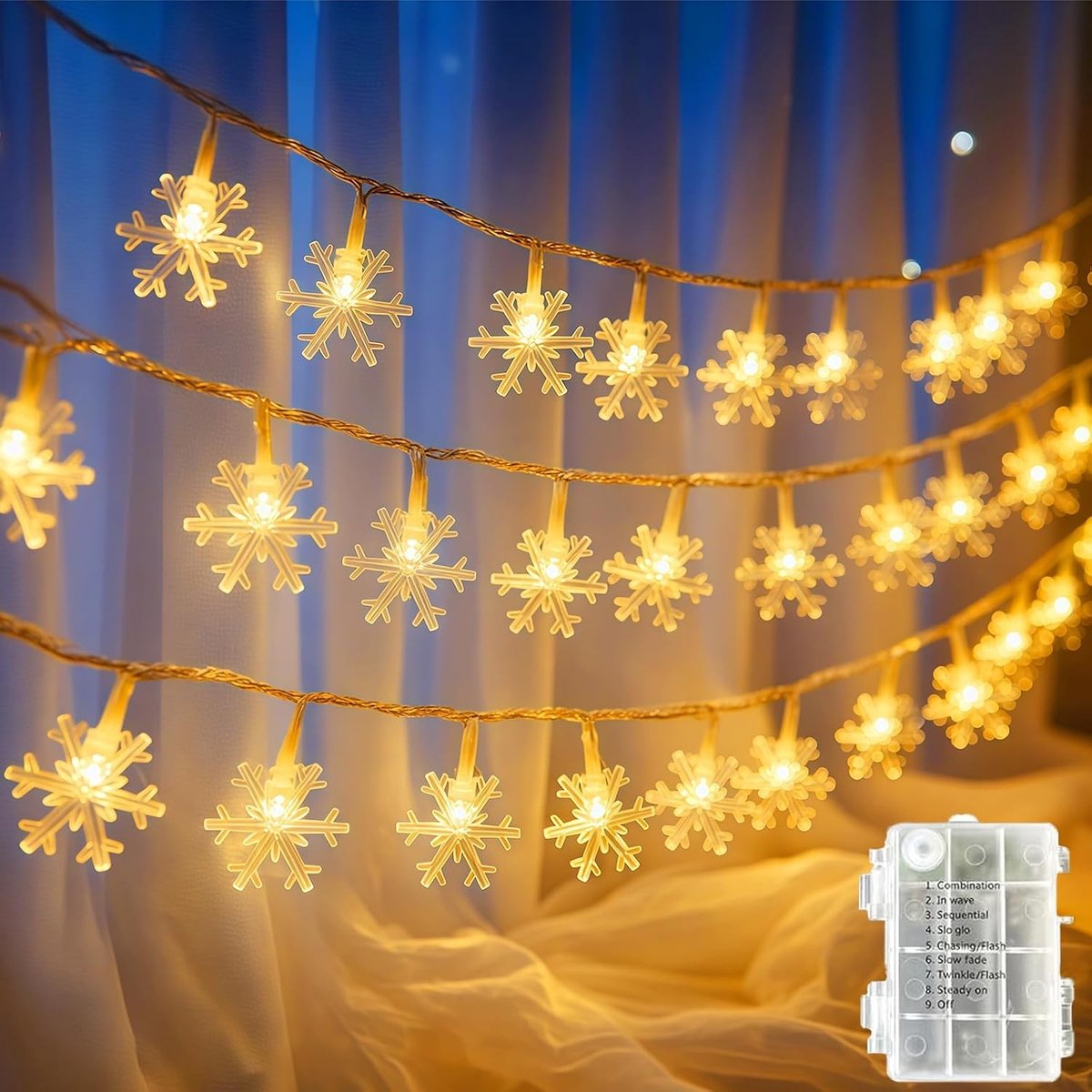Sneeuwvlok-lichtsnoer - Warm wit - 6 m - Flexibel Decoratief met 40 LED's - Voor Kerstmis en Feesten