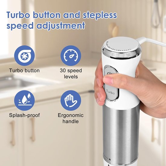 Handmixer - Keukenmixer - Taarten Bakken - 1000 Watt Vermogen - 25 cm - Wit — afbeelding 5