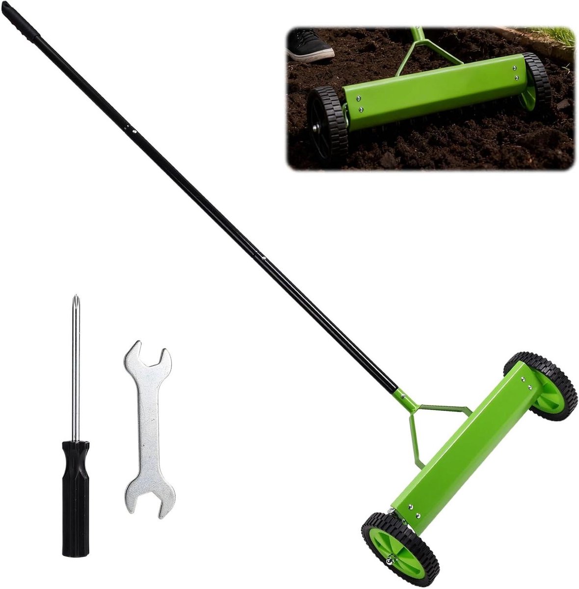 Zware Gazonhark - Verticuteerhark Tuinonderhoud - Gazon Verzorgen - Met Wiel - 125x45 cm - Veelkleurig