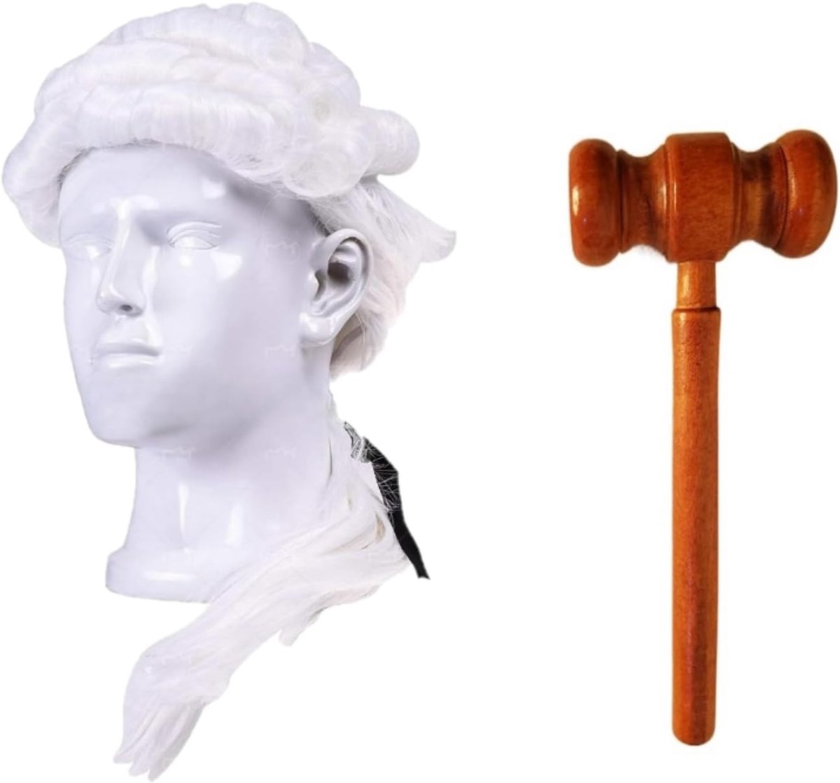 Jury Kostuum Accessoires voor Rollenspel, Inclusief Peruk en Mini Houten Jury, Perfect voor Feestjes en Cosplay, Set van 2