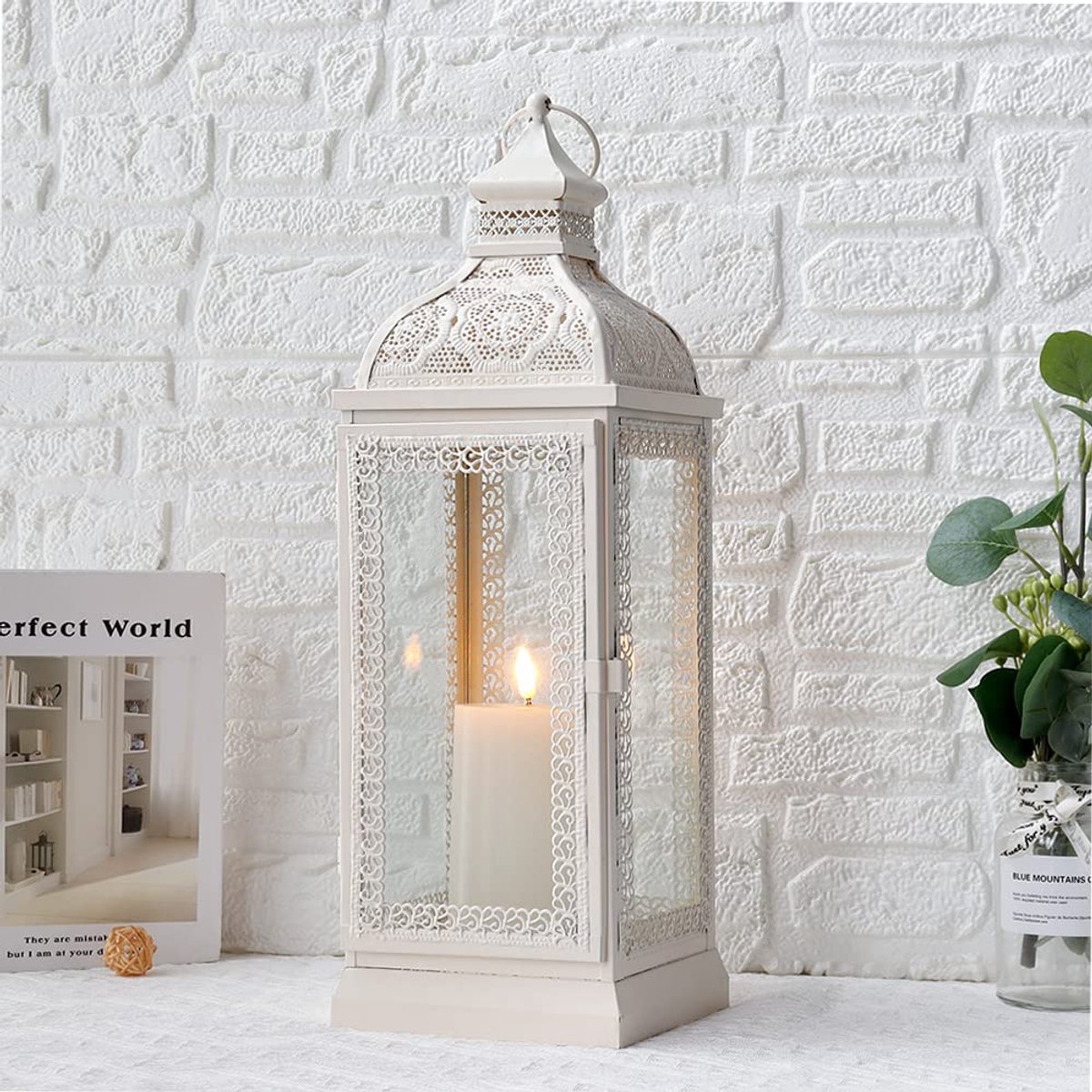 Kaarsenlantaarn grote rustieke stijl - metaal met versterkt glas - decoratief voor binnen en buiten - ShopVlot