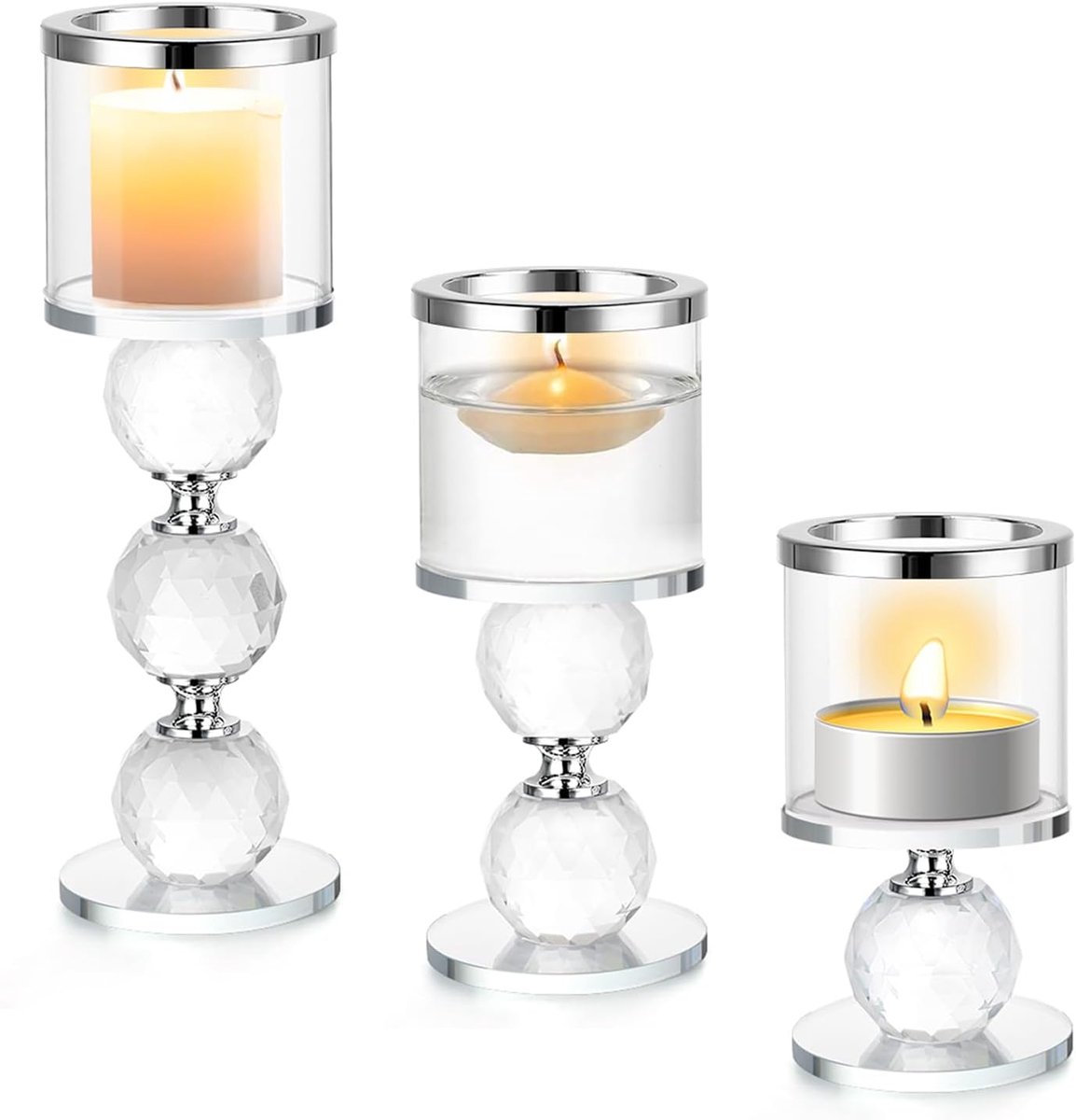Kaarsenstandaard 3-delige set - kristallen kaarsenhouder - moderne decoratie - sfeervolle tafeldecoratie - ShopVlot