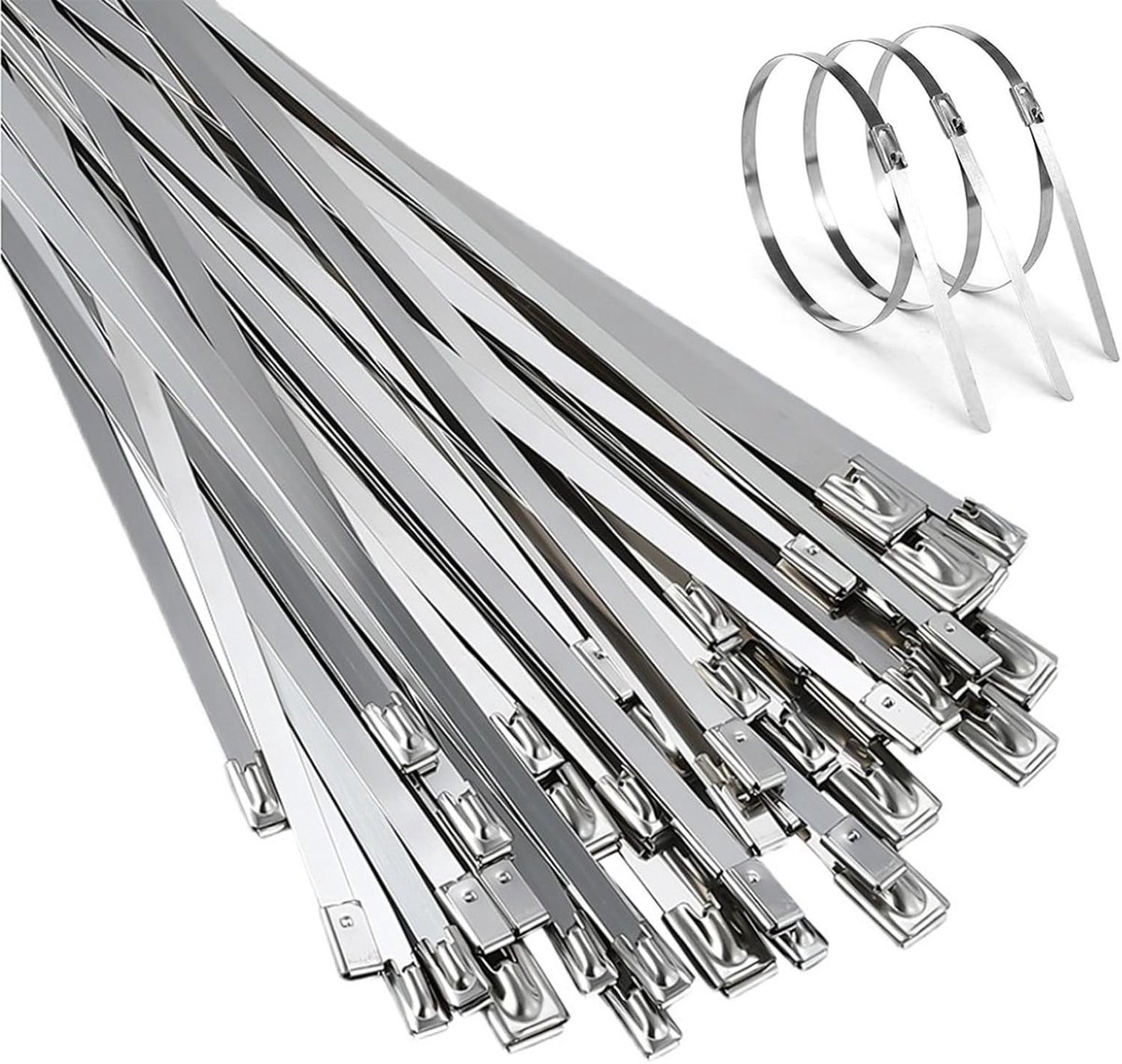100 Stuks RVS Kabelbinders, 300mm x 4.6mm, Duurzame Metaal Kabelbinders voor Kabelbeheer en Werkplaatsgebruik