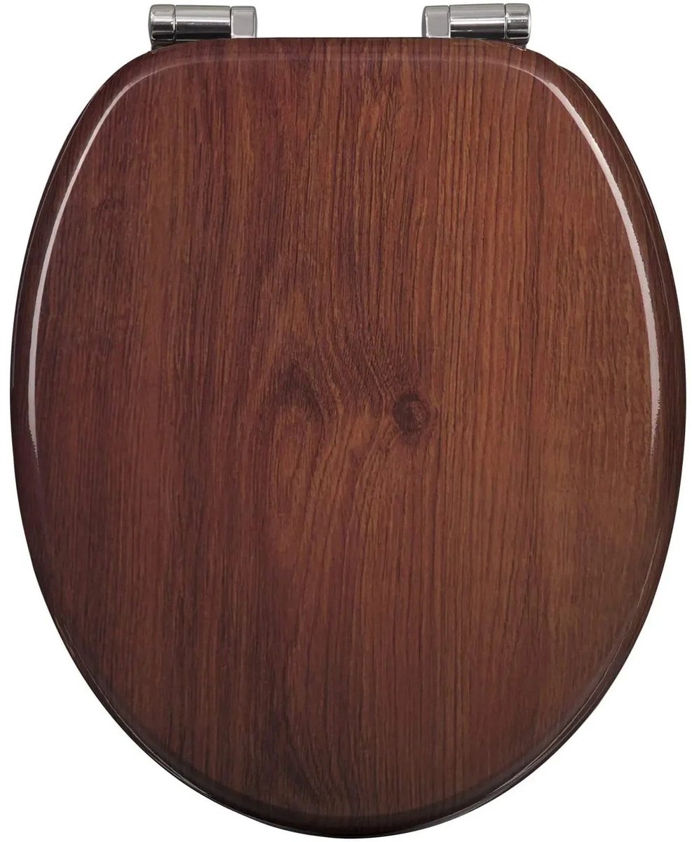 Klarven® Toiletbril Hout donker - Soft-close Sluiting, Stille Demping - Gemakkelijk Schoon te Maken, Draagvermogen 150 kg - O-vorm B 45,5 x D 37,1 cm
