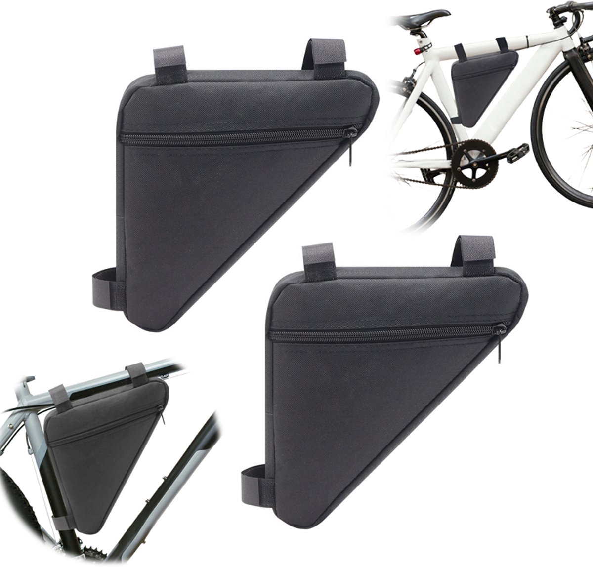 2 stuks - Fietsframe tas - Fietstas driehoek mountainbike - Fiets driehoekstas - Fietstas driehoek voor de framebuis - 27×20 cm - met ritssluiting - voor fietstochten - Zwart