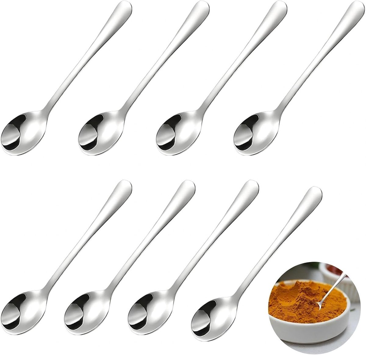 Set van 8 Mini Espresso Lepels 7.5cm - RVS Lepels voor Koffie, Dessert en Specerijen, Perfect voor Koffieliefhebbers
