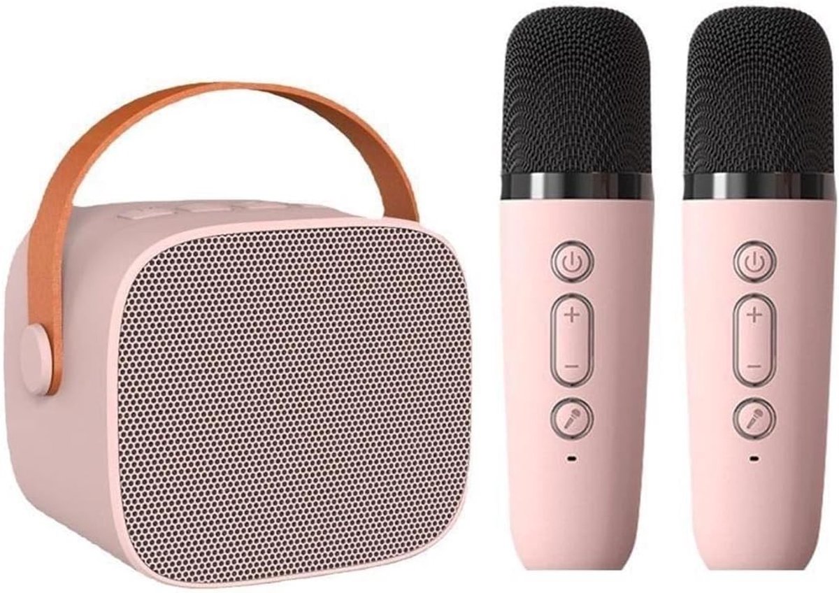 Draadloze Microfoon en Bluetooth Speaker voor Thuis en Buiten, Compact en Draagbaar in Roze, Ideaal voor Feesten en Presentaties