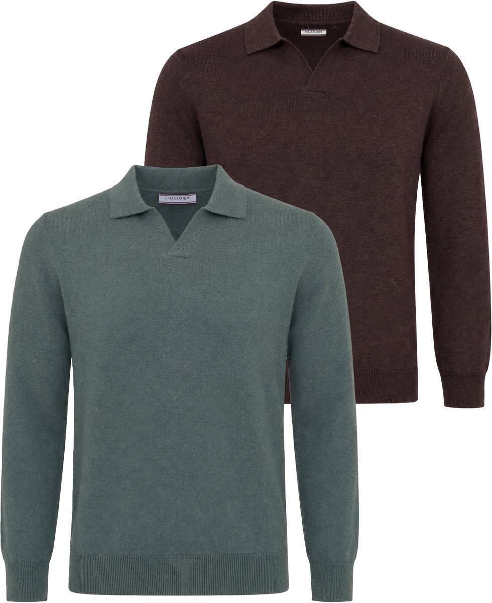 Felix Hardy Set Van 2 Truien Met Polokraag - 100% Katoen Heren Bruin-Groen - Xl