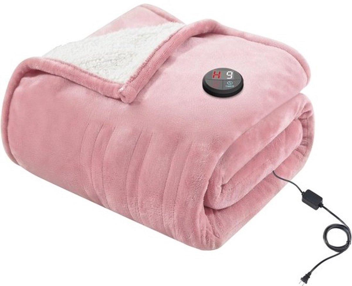 Elektrische warmtedeken - Verwarmde deken - Ontspannen op de bank - 10 warmtestanden - 130 x 180 cm - Roze