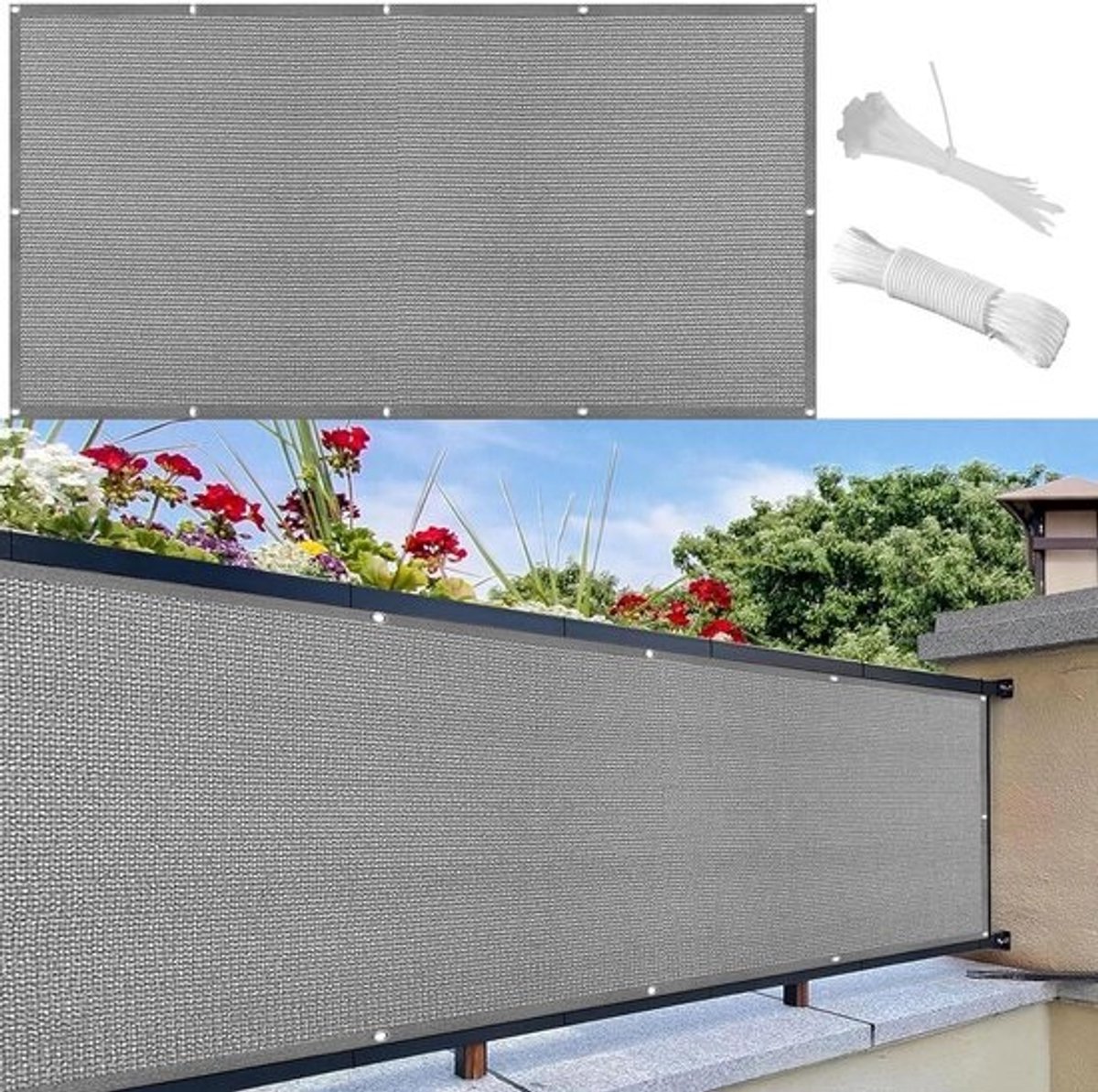 Privacyscherm Balkon - Balkondoek Scherm - Buiten Privacy - UV Bescherming 98% - 85 x 450 cm - Lichtgrijs