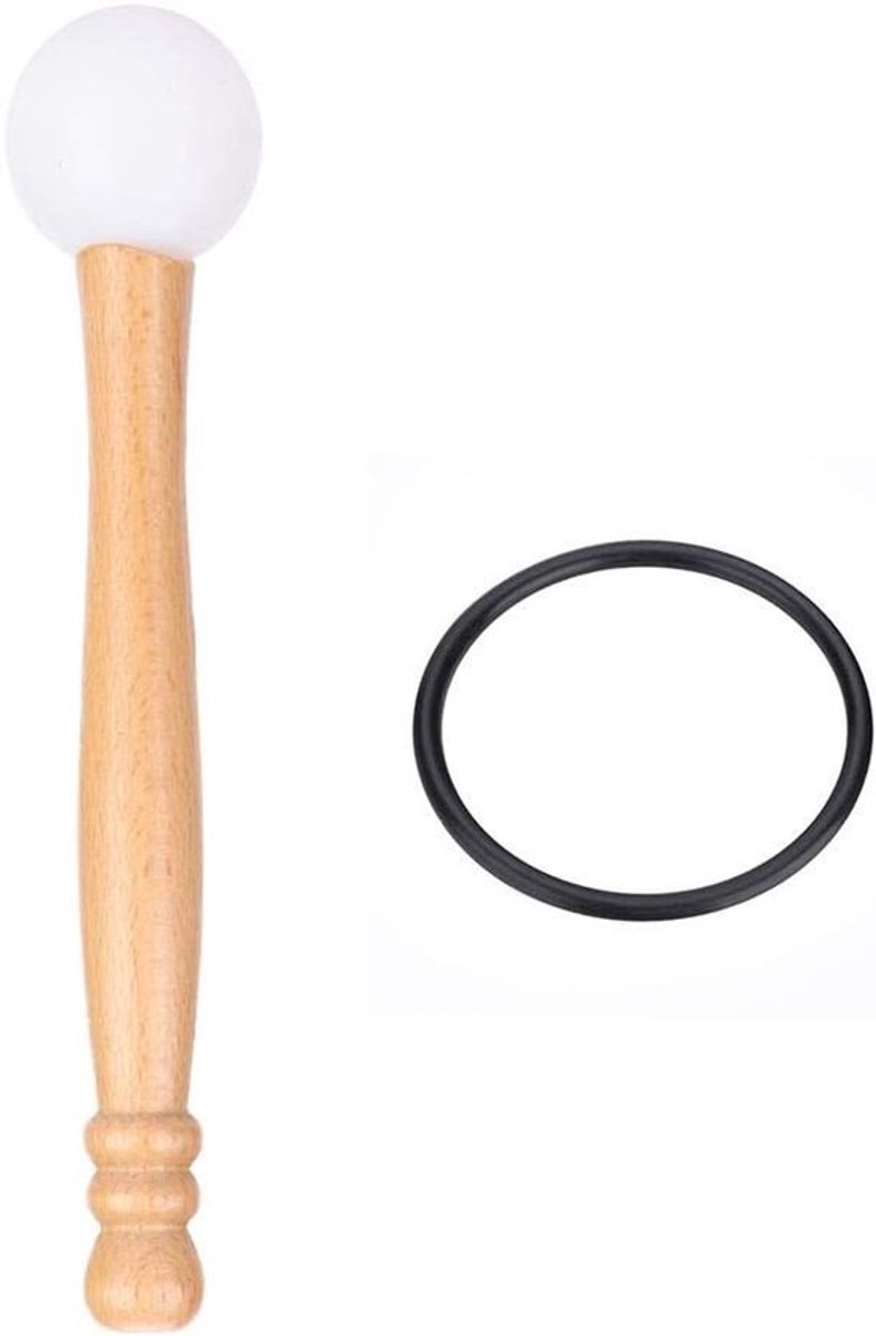 Zingende Kom Hamer - Mallet O-ring - Muziek Maken - Geluidsverbetering - 21.8 cm - Houtkleur